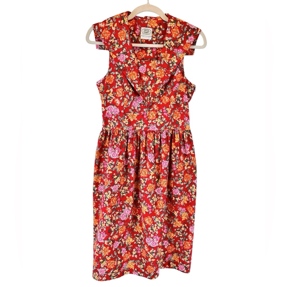 Vintage Laura Ashley‎ Red Floral Cottagecore 80s Cotton Dress Multicolor Sz XS